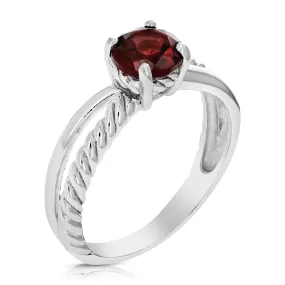 0.80 cttw Garnet Ring .925 Sterling Silver with Rhodium Plating Round Shape 7 MM