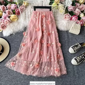 3D Flower Embroidered Tulle Skirt