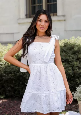 All About Love White Eyelet Tiered Mini Dress