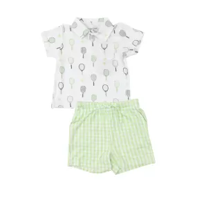 Angel Dear - Mini Green Gingham Tennis Polo Shirt & Short Set