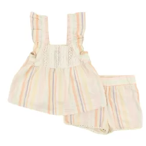 Art Class 2 Pc Top And Shorts Set With Lace Details - Multi Stripes