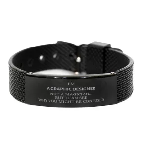 Badass Graphic Designer Gifts, I'm Graphic Designer not a magician, Sarcastic Black Shark Mesh Bracelet for Graphic Designer Birthday Christmas for  Men, Women, Friends, Coworkers