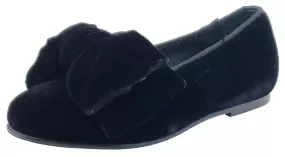 BluBlonc Girl's Black Velvet Bow Flat Shoe