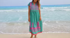 Boho Huipil dress, Bohemian embroidered tunic dress, Green summer dress, women tunic dress, Summer vacation dress, resort wear women dress