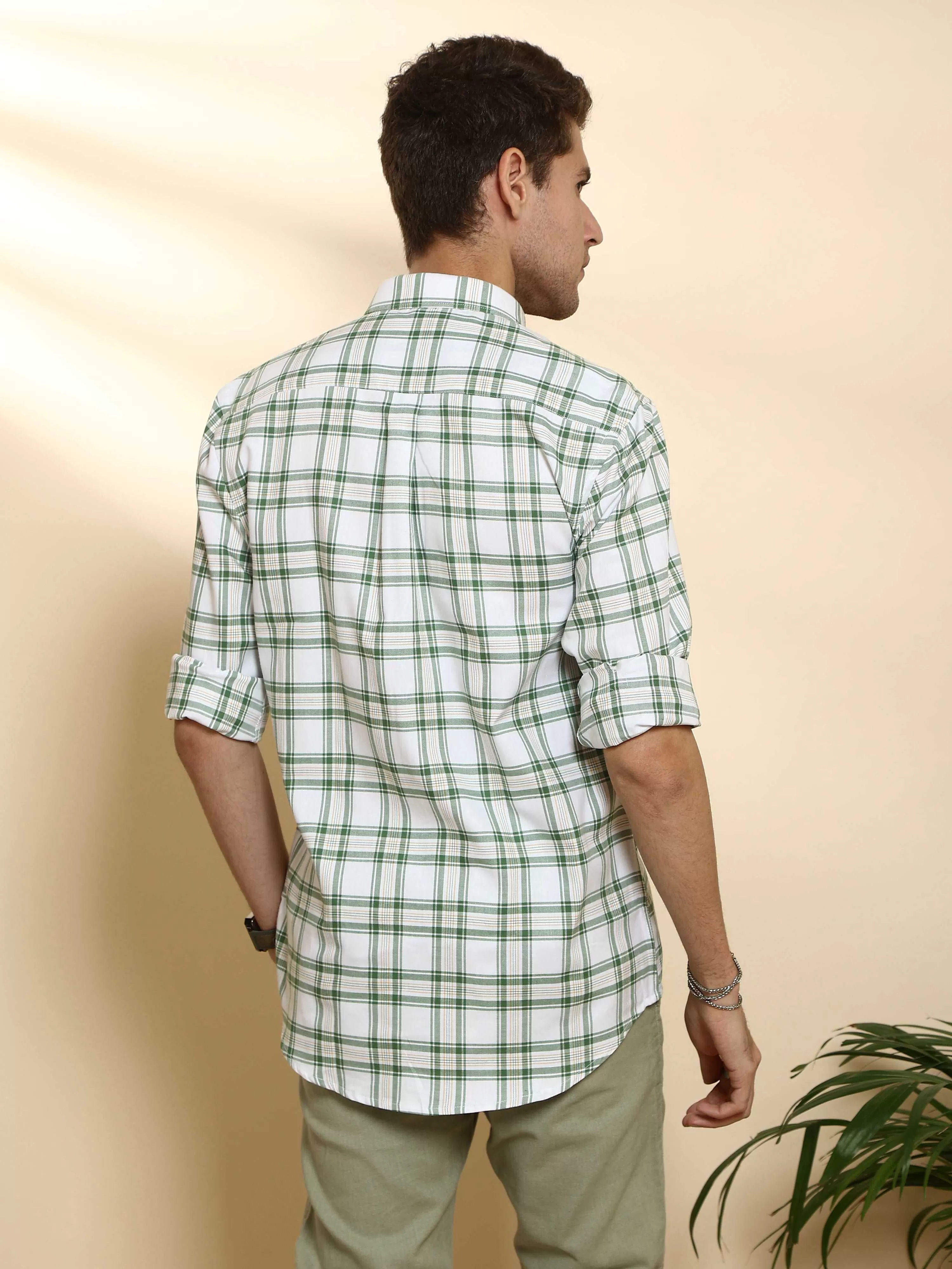 BR White & Green casual check full Sleeve shirt