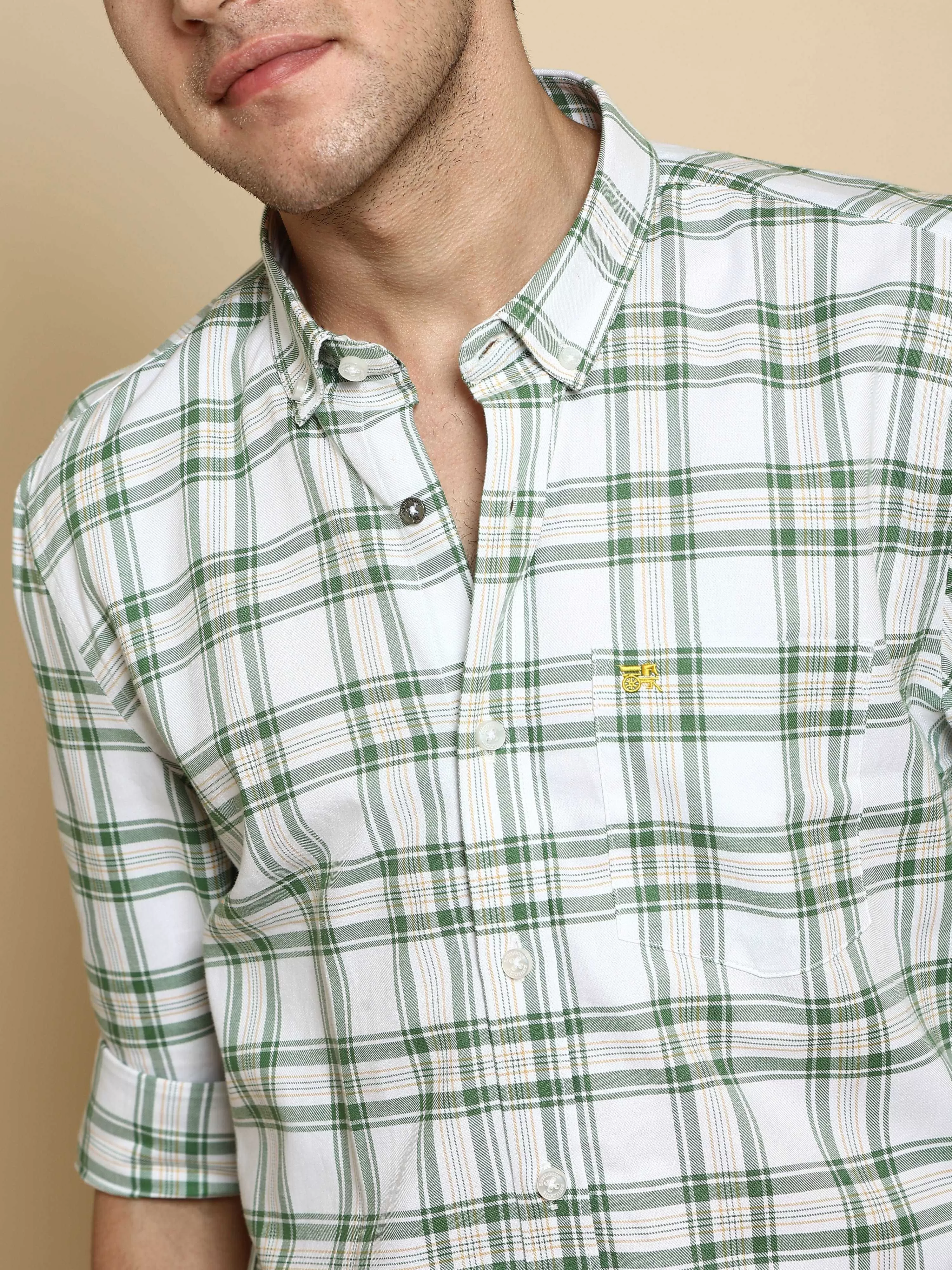 BR White & Green casual check full Sleeve shirt