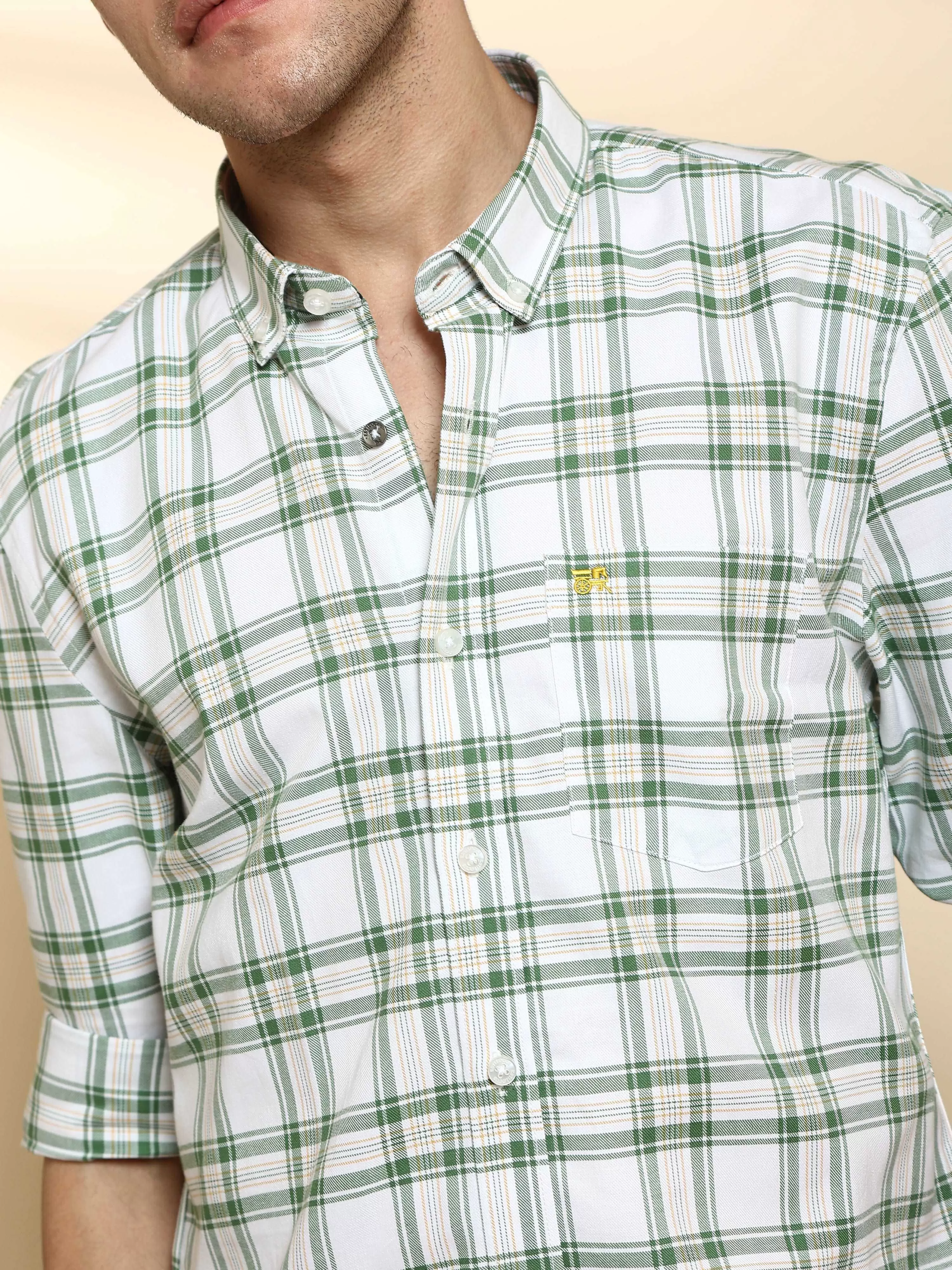 BR White & Green casual check full Sleeve shirt