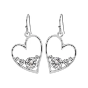 Ear Sense Earring F365 20mm Silver Heart with Swarovski Crystals on a French Hook