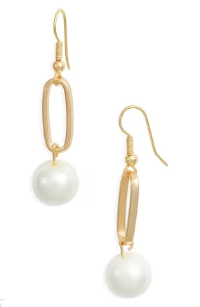 Elongated drop pearl pendant earrings