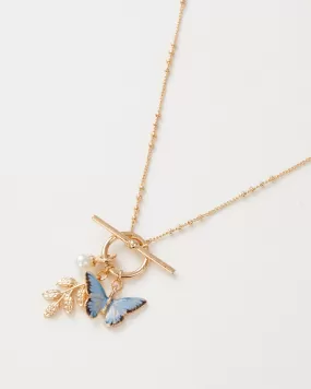 Fable -  Necklace - Enamel Blue Butterfly & Leaf Charm