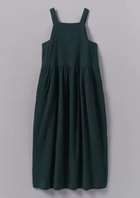 Gathered Waist Crinkled Cotton Dress | Oil Green