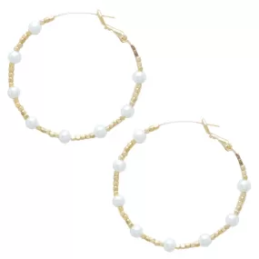 Gold Beaded & Pearl Hoop Earrings