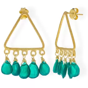 Handmade Gold Plated Silver Dangle Earrings With Green Onyx Gemstones