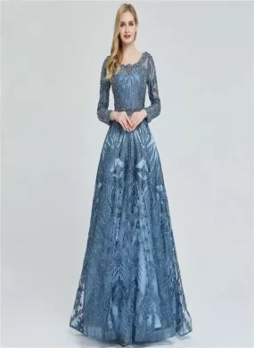 HENA - Luxury O-Neck Crystal Evening Gown