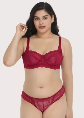 HSIA Floral Lace Unlined Bridal Burgundy Balconette Bra Set