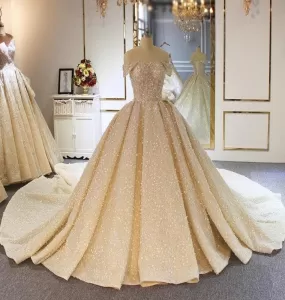 Long Train Full Beading Wedding Dress