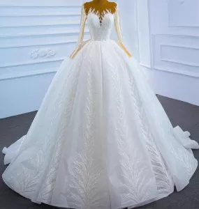 Luxury Long Sleeves High-end Lace Up Wedding Dress