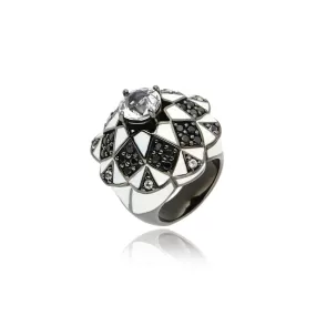 MCL Design Sterling Silver Statement Ring with White Enamel, Black Spinel & White Topaz