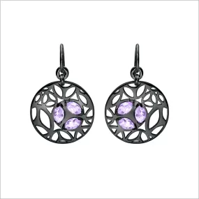 Medallion Amethyst Small Earrings in Sterling Silver plated with Black Rhodium