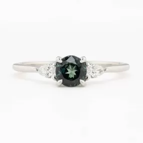 Olivia Ring 0.66ct Blue Green Queensland Sapphire Ring, 14k White Gold (One of a kind)