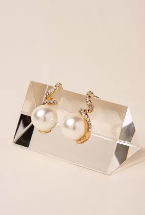 Rhinestone Swirl with Pearl Earrings