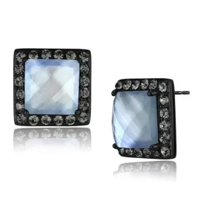 TK2536 IP Black(Ion Plating) Stainless Steel Earrings with Precious Stone in Aquamarine AB